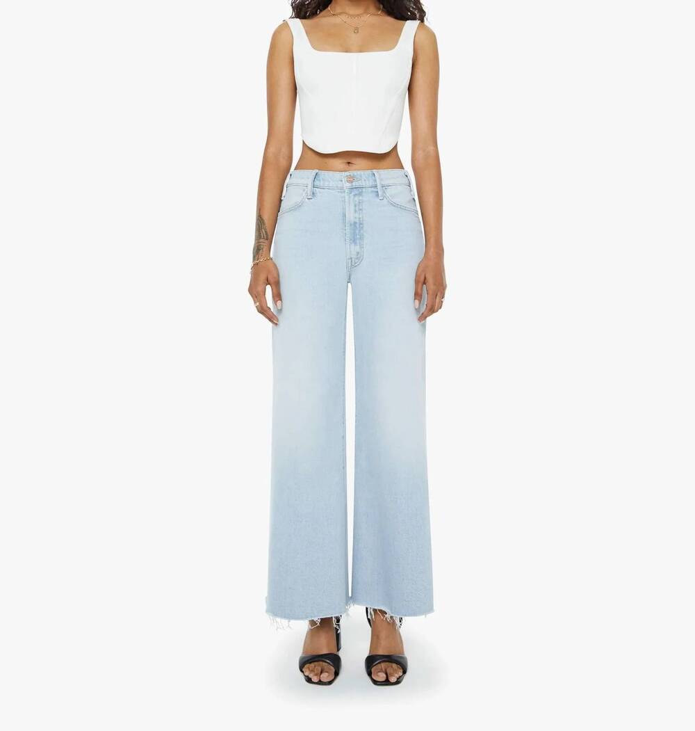 MOTHER Wide Leg Light Wash Denim Jeans in Pale Blue